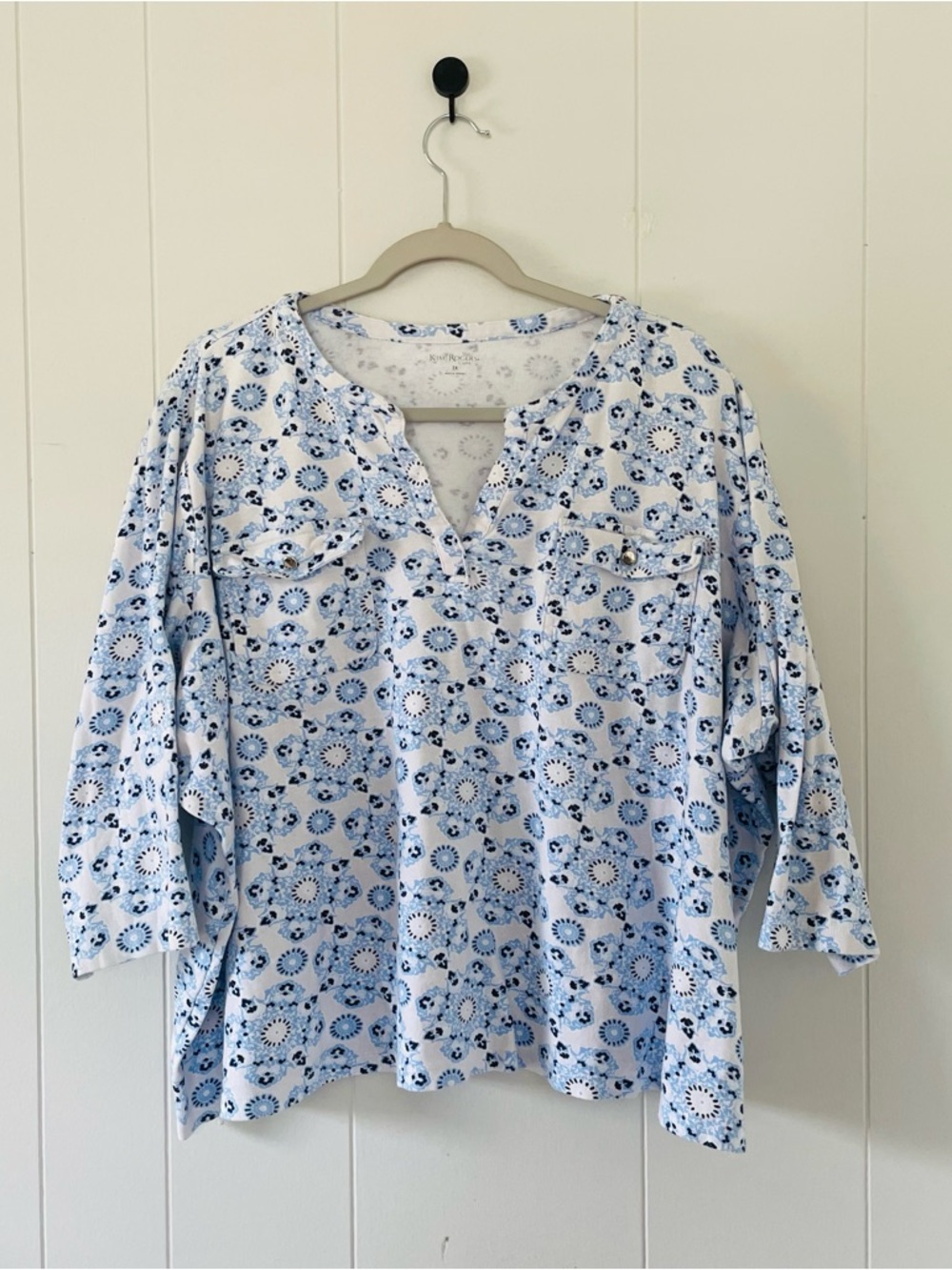 Kim Rogers Light Blue Floral Popover Blouse